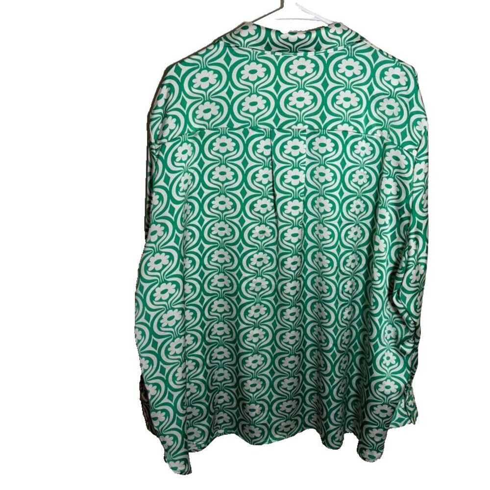 MNG Shirt Women's 18 Green Printed Floral Button Up Long Sleeve Collared Top - Picture 2 of 8